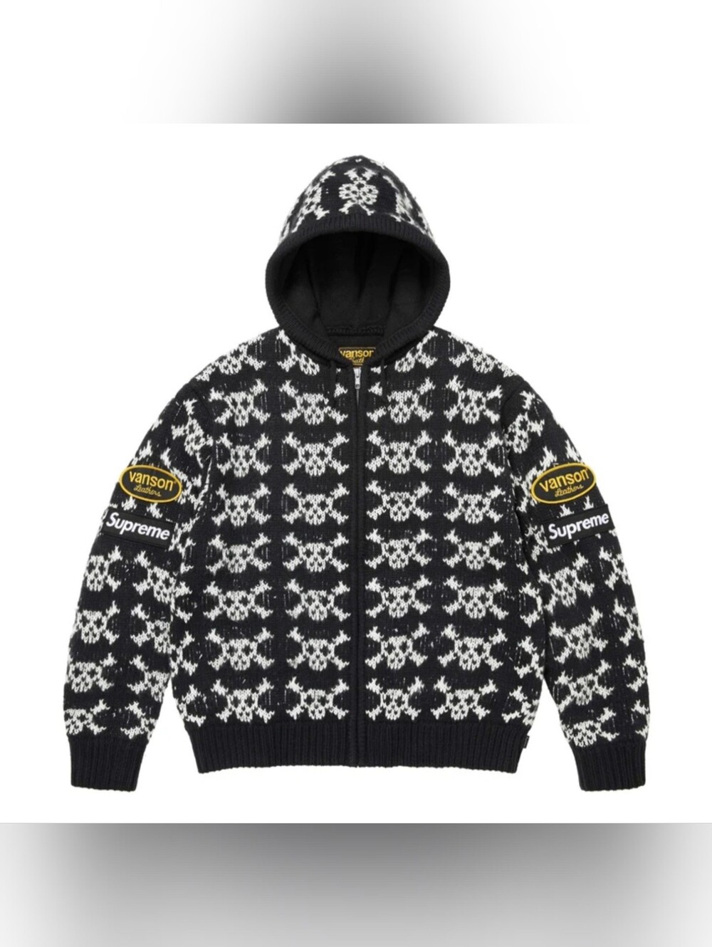 Supreme x Vanson Leathers Skull Knit Full Zip Hoodie Black/White Men's XL FW26